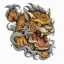wolf spirit in foo dog art  tattoo design idea
