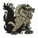 Foo dog with wolf spirit tattoo design idea