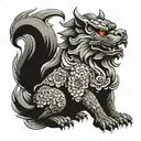 Foo dog with wolf spirit tattoo design idea