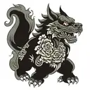 Foo dog with wolf spirit tattoo design idea