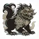 Foo dog with wolf spirit tattoo design idea
