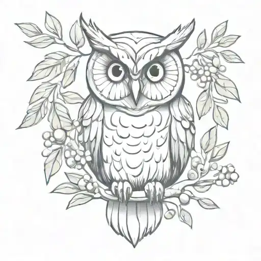 owl with olive branch  tattoo design idea