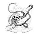 snake with two head half body skeleton and half body normal , one head skeleton and one head normal and for arm tattoo design idea