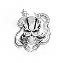 snake with two head half body skeleton and half body normal , one head skeleton and one head normal and for arm tattoo design idea