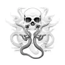 snake with two head half body skeleton and half body normal , one head skeleton and one head normal and for arm tattoo design idea