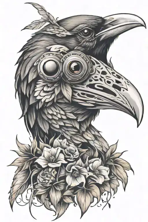raven with nightingale mask tattoo design idea