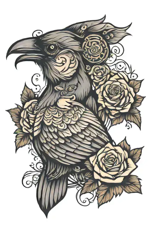 Imitates a nightingale, but hides a raven under a mask tattoo design idea