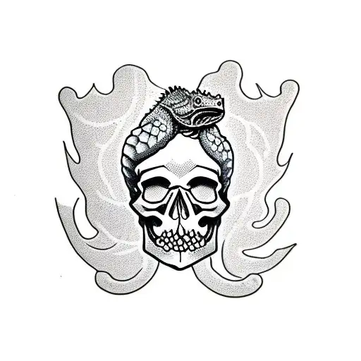 skull with bearded dragon  tattoo design idea