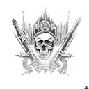 malevolent shrine in left arm, with skull up to the sleeve tattoo design idea