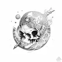 malevolent shrine in left arm, with skull up to the sleeve tattoo design idea