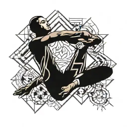 A tattoo design combining the movements of jiu jitsu and yoga poses, with elements of geometry incorporated into the shapes tattoo design idea