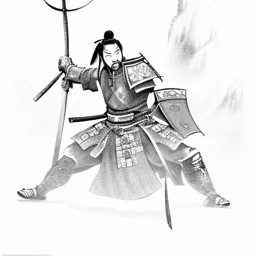 A battlefield scene with samurai warriors in action tattoo design idea