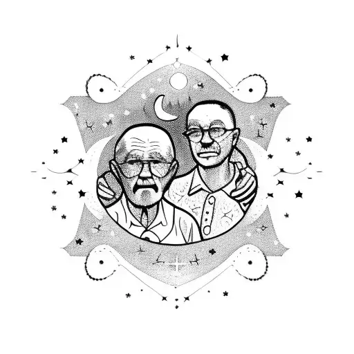 Moon and stars forming a silhouette of a grandfather and grandson holding hands tattoo design idea