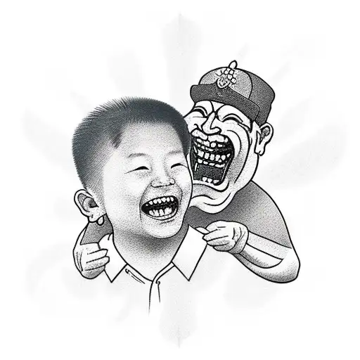 grandfather picks up his grandson and laughs. the sun is shining behind and rays are visible tattoo design idea