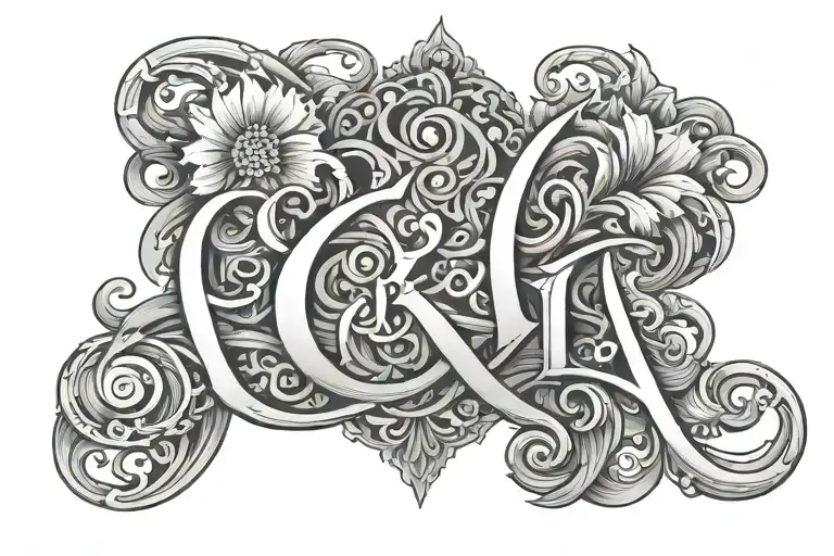 Letter Name "Ercilia Kara Elvira" tattoo design idea