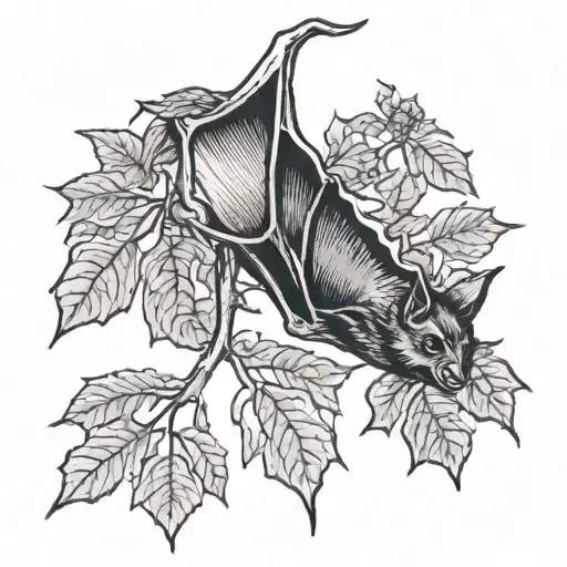 a bat hanging upside down from a tree  tattoo design idea