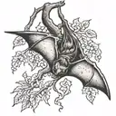 a bat hanging upside down from a tree  tattoo design idea