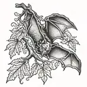 a bat hanging upside down from a tree  tattoo design idea