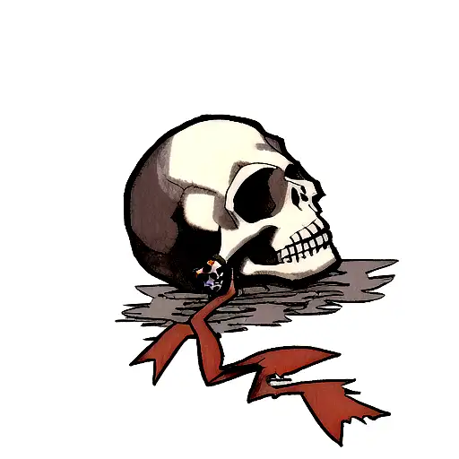 Stoic skull with torn ribbon tattoo design idea
