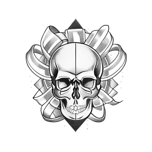 Stoic skull with torn ribbon tattoo design idea