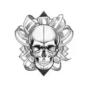 Stoic skull with torn ribbon tattoo design idea
