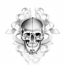 Stoic skull with torn ribbon tattoo design idea