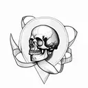 Stoic skull with torn ribbon tattoo design idea