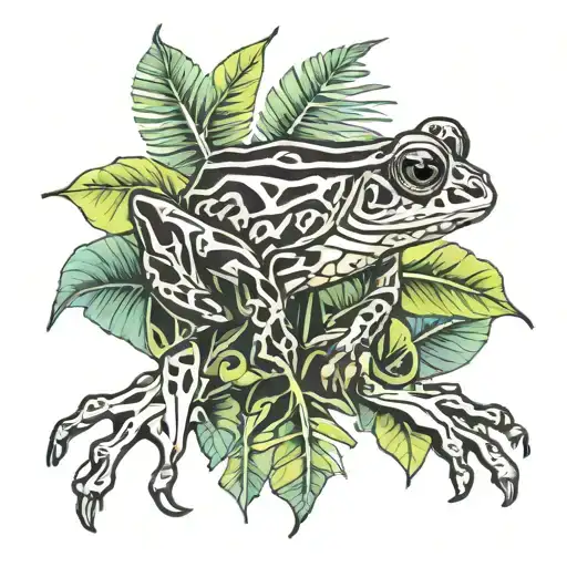 coqui frog on rainforest leaf tattoo design idea