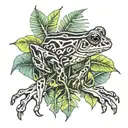 coqui frog on rainforest leaf tattoo design idea