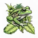coqui frog on rainforest leaf tattoo design idea