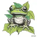 coqui frog on rainforest leaf tattoo design idea