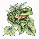 coqui frog on rainforest leaf tattoo design idea