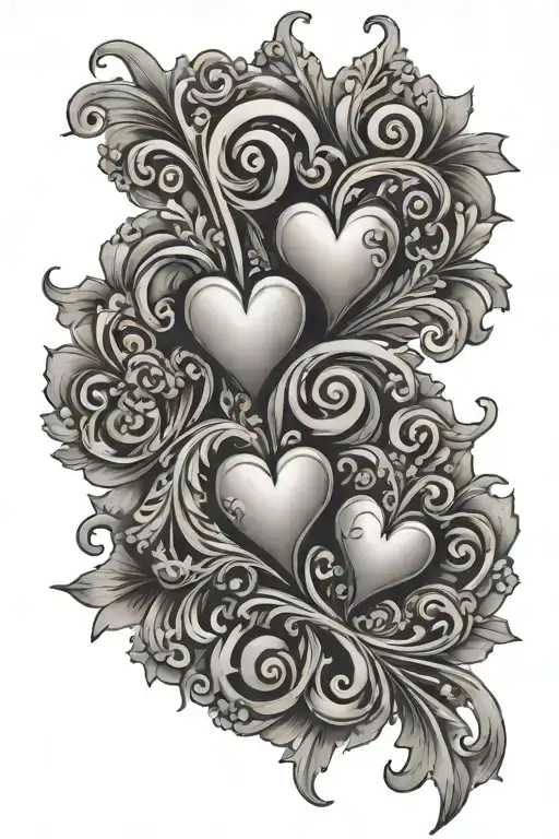 scroll and hearts  tattoo design idea