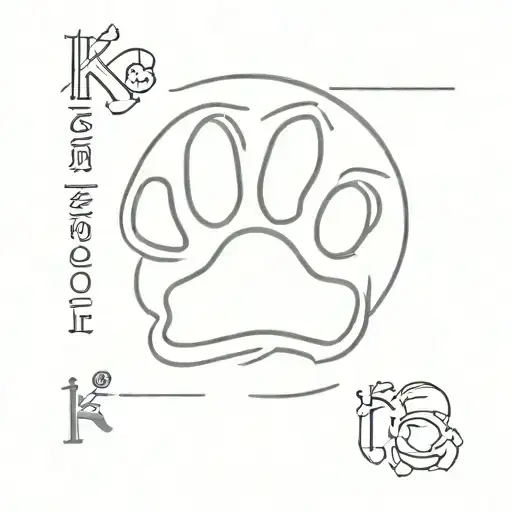 Design a tattoo of a paw print surrounded by the word kratos tattoo design idea