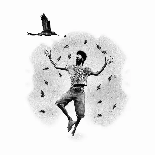 A stick figure representation of the band Three Little Birds performing on stage tattoo design idea