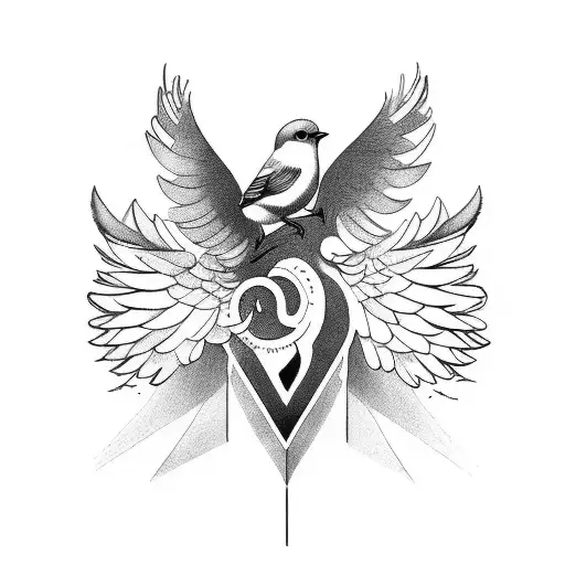 3 birds with halos looking at a 4th bird tattoo design idea