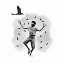 A stick figure representation of the band Three Little Birds performing on stage tattoo design idea