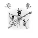 A stick figure representation of the band Three Little Birds performing on stage tattoo design idea