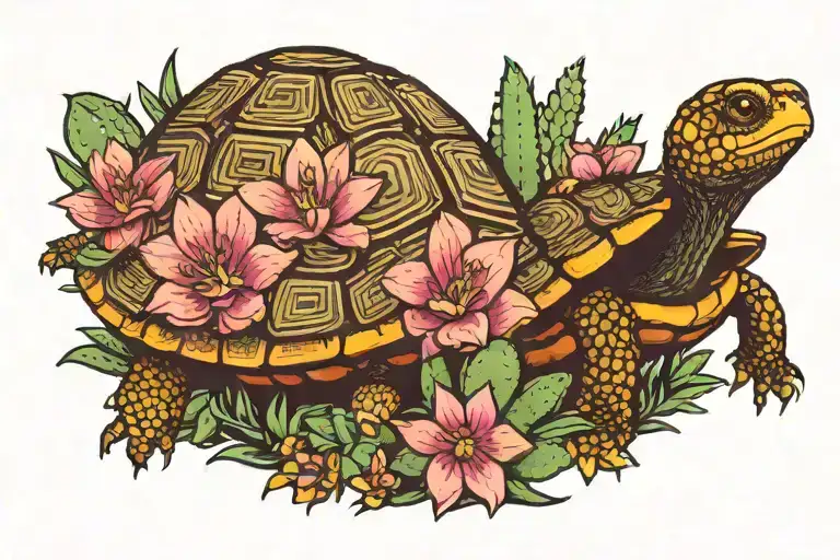 box turtle cactus cactus blossoms tattoo design idea