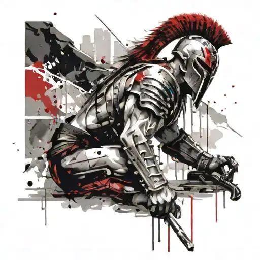 spartan warrior kneeling tattoo design idea