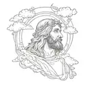 cloud back drop sleeve with jesus portrait  tattoo design idea
