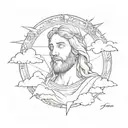 cloud back drop sleeve with jesus portrait  tattoo design idea