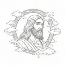 cloud back drop sleeve with jesus portrait  tattoo design idea