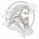 cloud back drop sleeve with jesus portrait  tattoo design idea