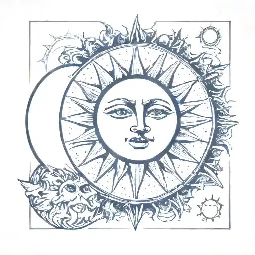 sun and moon tarot card old face tattoo design idea