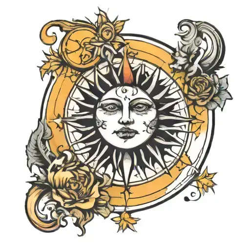 sun and moon tarot card old face tattoo design idea