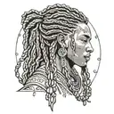 black boy with insanely long hair in braids with gems tattoo design idea