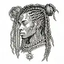 black boy with insanely long hair in braids with gems tattoo design idea