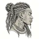 black boy with insanely long hair in braids with gems tattoo design idea
