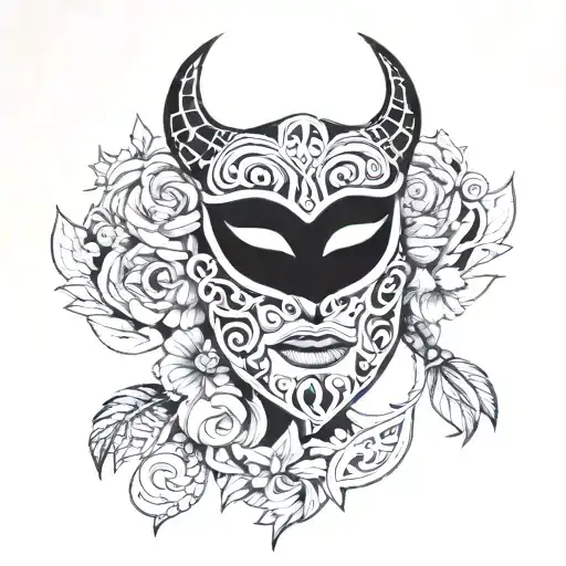 Incorporate a warrior mask and a joy mask into a design that symbolizes the struggle to find happiness tattoo design idea
